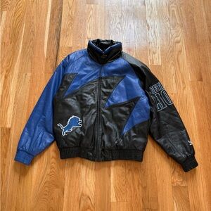 Detroit Lions Logo Athletic Sharktooth Vintage 90s Leather Jacket Moore Signed L